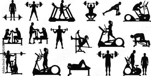Tableau sur toile Silhouette of people exercising with silhouette