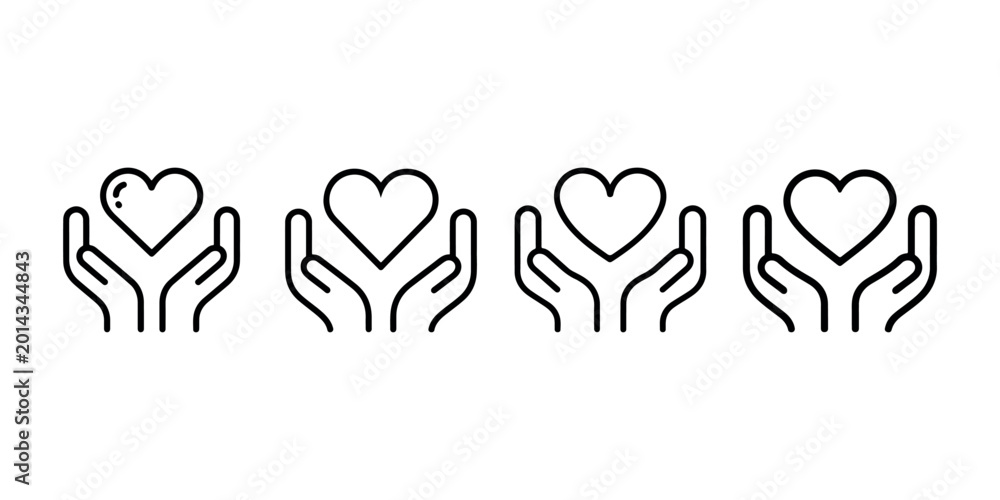 Fototapeta premium Heart in hands vector icon, love, care, support, charity, sharing, giving, health, protection, community, human empathy symbol.