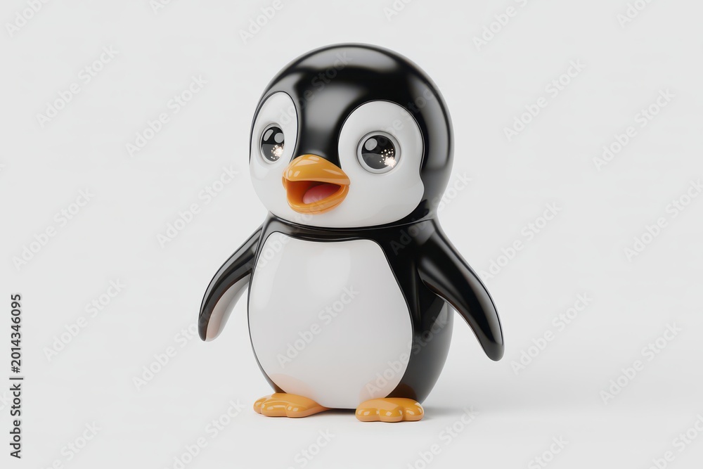 Fototapeta premium 3d cartoon penguin with open beak on white background, animal