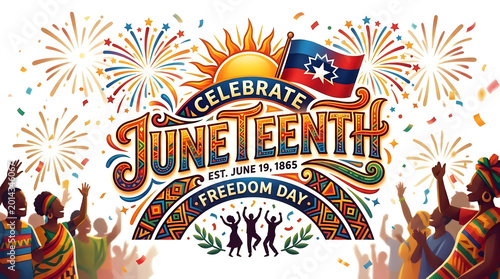 Juneteenth celebration colorful text with confetti