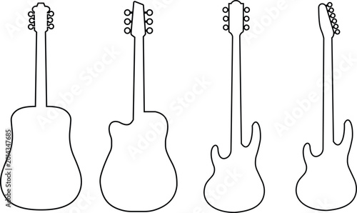 Canvas Print Guitar icon set, collection and group of acoustic, electric and bass music instr