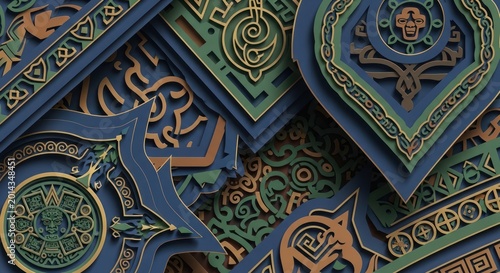 Intricate Aztec Papel Picado Layers with Gold Accents