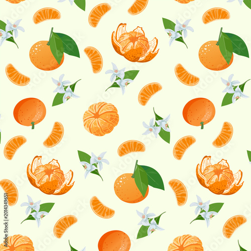 Tableau sur toile Light background with whole and peeled tangerines