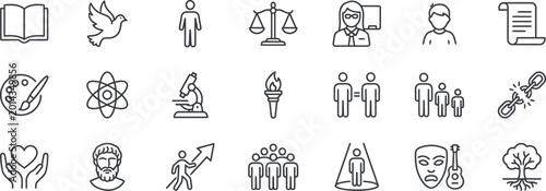 Bild auf Leinwand Humanism and Social Science Line Icon Set: Ethics, Philosophy, Human Rights, and