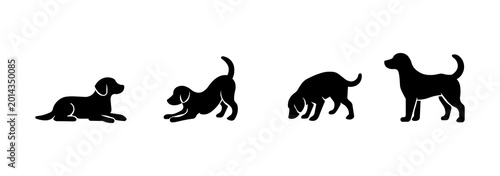 Photos Dog icon set, dog silhouettes in playful and relaxing poses including sitting, s