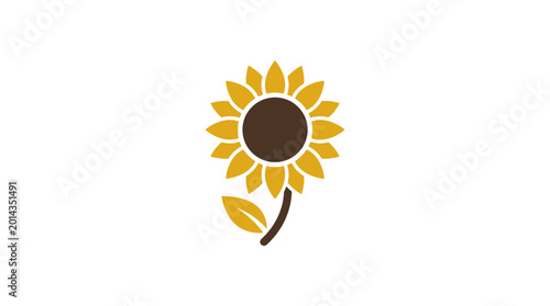 A simple illustration of a sunflower with yellow petals and a brown center.