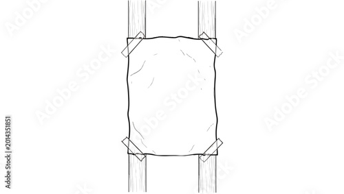 Tableau sur toile Blank Notice Paper on Wooden Pole Vector Illustration on PNG Background, Symboli