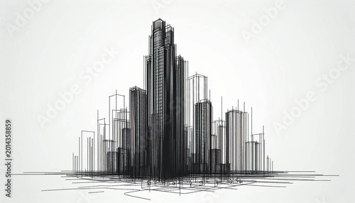 High rise building sketch. Line art. Abstract