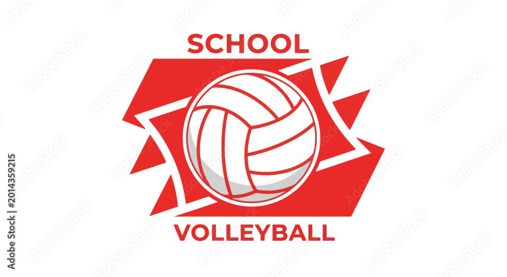 Fototapeta premium School Volleyball Club Emblem in Red Color for Athletic Competitions and Sports Events