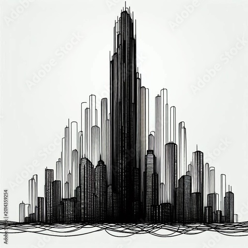 abstract futuristic skyscraper abstract primitive horror line black sketch high-rise building landscape