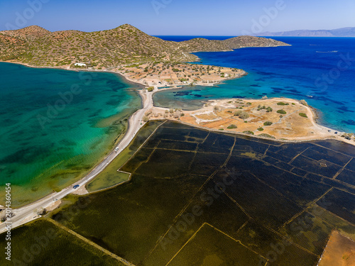 Tableau sur toile Drone shot of the historic ruins of Olous near Elounda beach in Greece