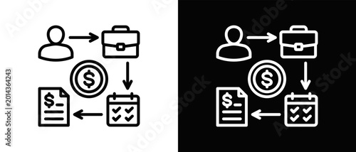 Schilderij op canvas Payroll Process Icon Vector Illustration with Black And White Background For Design