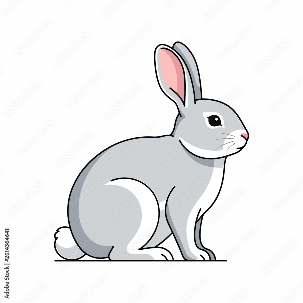 Obraz premium Cute Cartoon Grey Rabbit Sitting Down.