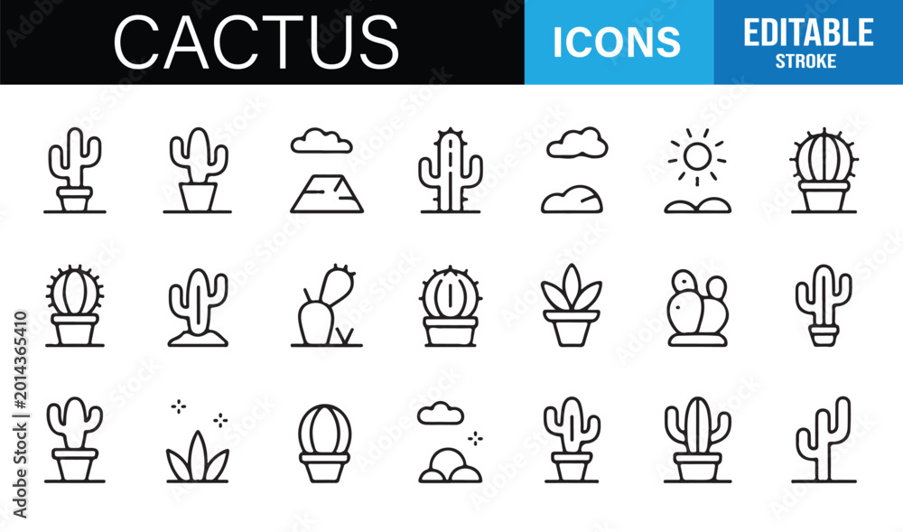 Fototapeta premium Botanical desert plant vector icons for web and mobile applications