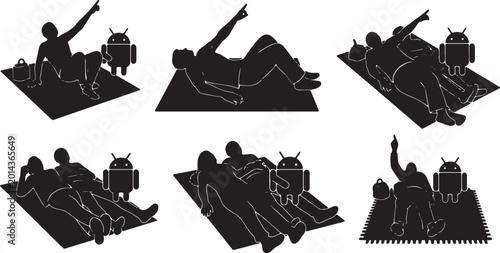 Photos Black Solid Human And Robot Stargazing Blanket Silhouettes Set of Six on White B