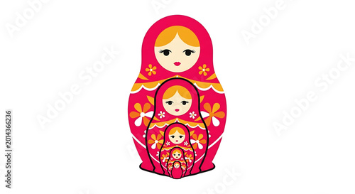 Russian nesting dolls, matryoshka dolls, set of five traditional wooden dolls, vector illustration