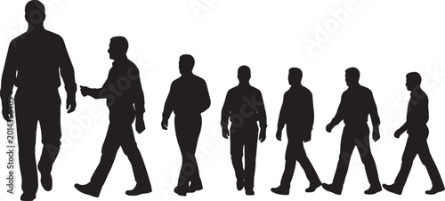 Quadro su tela Black Solid New Hire Shadowing Manager Silhouettes Set of Six on White Backgroun