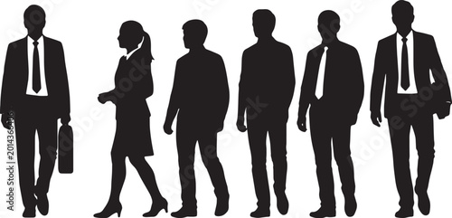 Tableau sur toile Black Solid New Hire Shadowing Manager Silhouettes Set of Six on White Backgroun