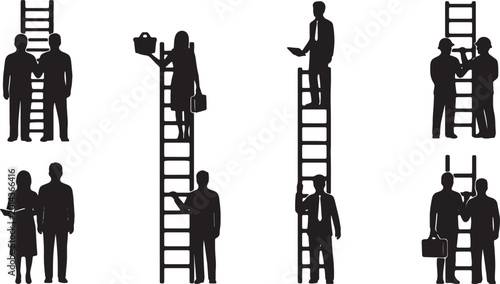 Foto Black Solid Newly Hired Employee Ladder Silhouettes Set of Six on White Backgrou