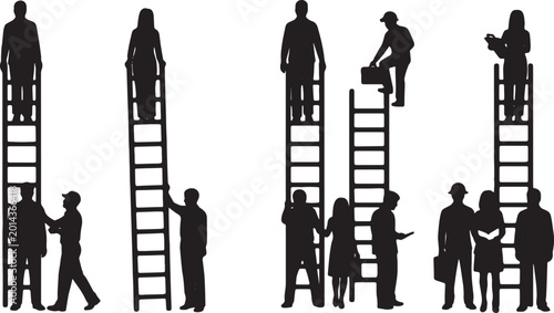 Foto Black Solid Newly Hired Employee Ladder Silhouettes Set of Six on White Backgrou