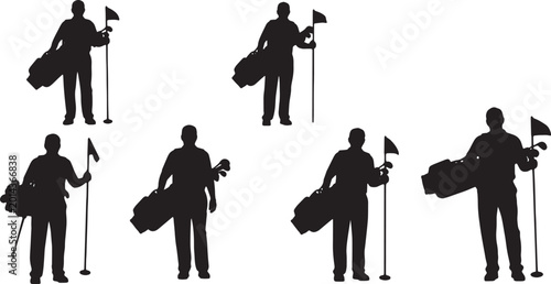 Foto Black Solid Outdoor Golf Caddie Silhouettes Set of Six on White Background