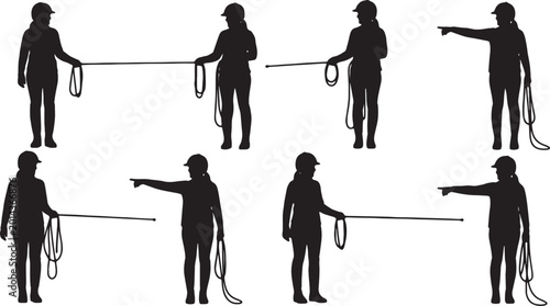 Foto Black Solid Outdoor Horse Riding Instructor Silhouettes Set of Six on White Back