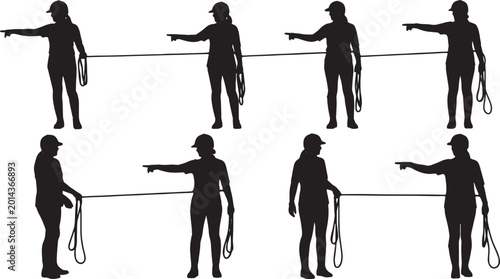 Obraz na płótnie Black Solid Outdoor Horse Riding Instructor Silhouettes Set of Six on White Back