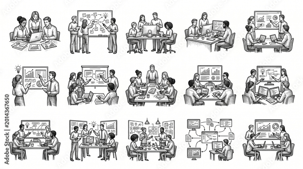 Naklejka premium People sitting around a conference table.