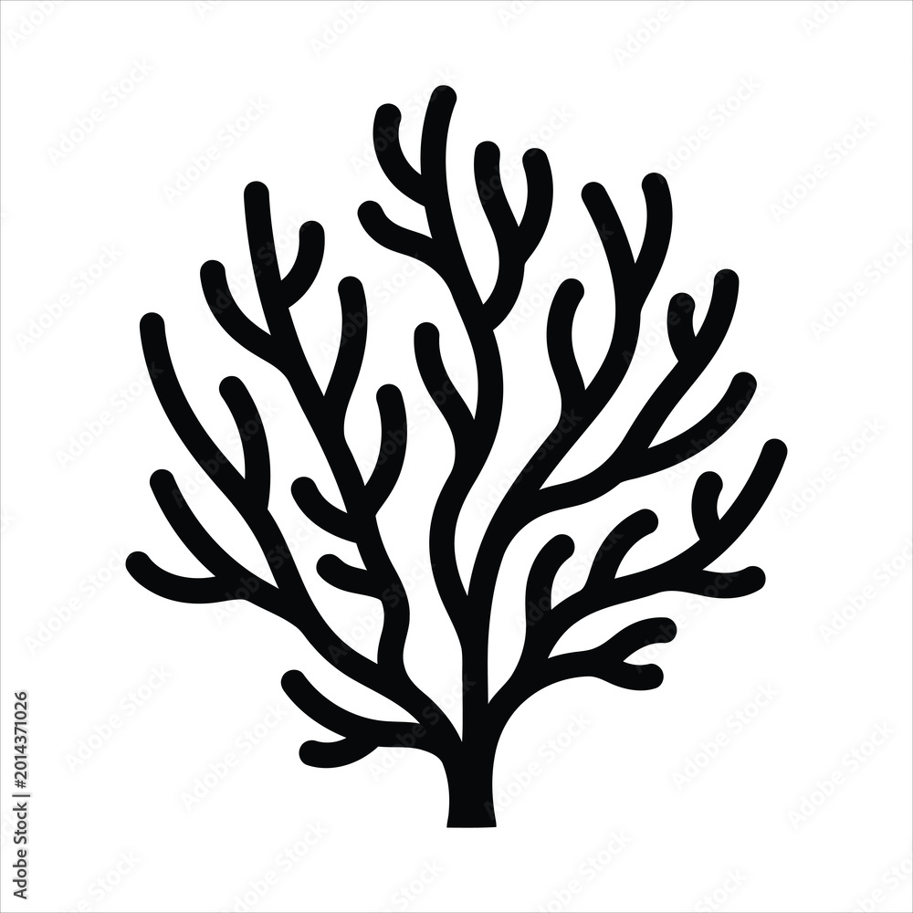 Fototapeta premium Branching coral reef marine life vector silhouette illustration