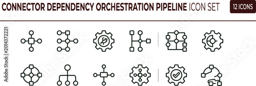 Tableau sur toile Connector dependency orchestration pipeline line icon set for workflow automatio