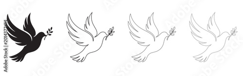 Dove icon with olive branch symbolizing peace and hope white dove freedom fighter silhouette religion spirituality greeting journalism serenity