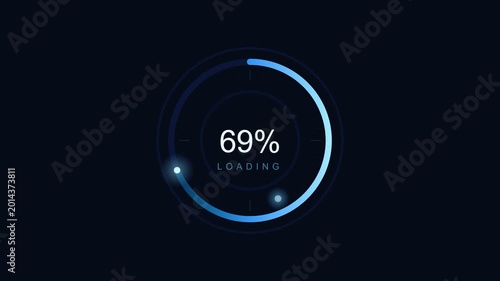 Futuristic Circular Progress Bar with Percentage Counter Loading Animation on Dark Background