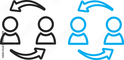 Bild auf Leinwand Two person exchange icon set black and cyan line art