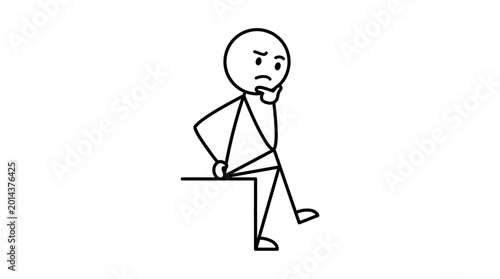 Schilderij op canvas Annoyed and Frustrated Stick Figure Character Sitting and Leaning Back on an Iso