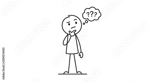 Photos Confused Stick Figure Character Standing with Question Marks Above Head on an Is