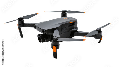 фотографія Isolated modern grey and black remote control quadcopter drone with orange accen