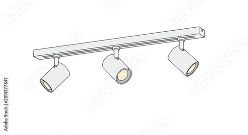 Modern White Three Light Track Lighting Fixture with Adjustable Spotlights Illustration