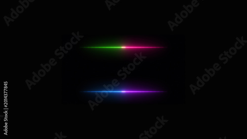 Abstract Vibrant Anamorphic Lens Flare Streaks in Neon Colors on a Minimalist Black Background