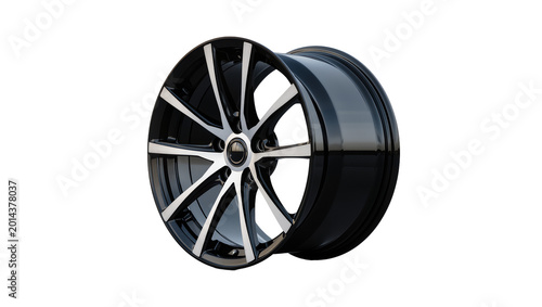 Obraz na płótnie Isolated modern black and silver alloy car wheel, stylish multi-spoke design, sh