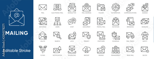 Fotografie Email Mailing Envelope Newsletter Postal Icon Set