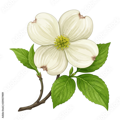 Dogwood Blossom Vector Illustration | Elegant Botanical Floral Artwork | Spring Bloom Nature Design