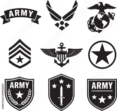 Φωτογραφία A collection of nine distinct black and white representing various military insi
