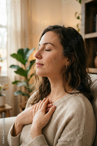 Calm breathing moment with soft light