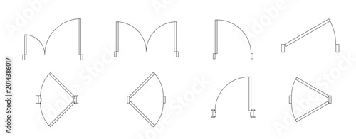Blueprint Door Symbols Vector Collection, CAD Architectural Door Top View Set for Floor Plans
