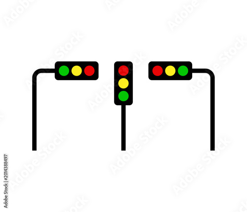 Three traffic light signals with red yellow and green lamps for road safety and transportation design