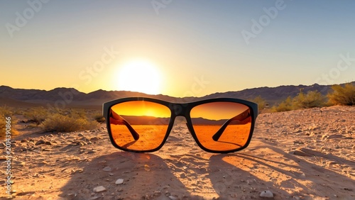 Sports Sunglasses on Desert Trail at Sunset
