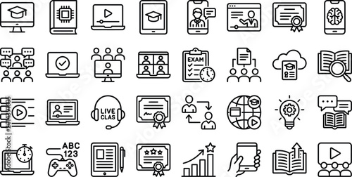 Tableau sur toile Icon set bundle for online learning education and training seo friendly