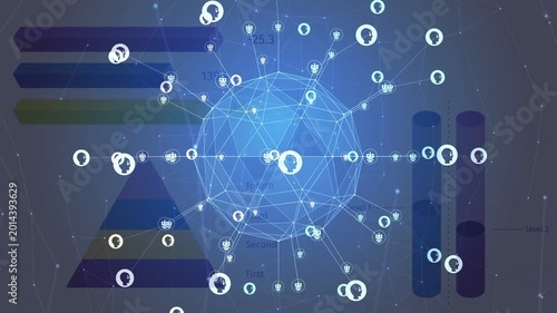 Pulsing 3D wireframe hub rotating and sending links, brightening user nodes, visualizing network