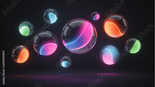 Quadro em tela Colorful Bubbles Floating in Air.