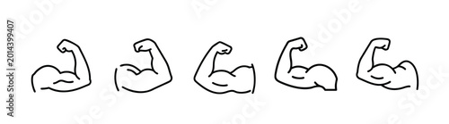 Canvas-taulu Muscular arm outline icons set bicep flex power bodybuilding muscle strength fitness gym workout athletic body & more vector illustration with editable stroke